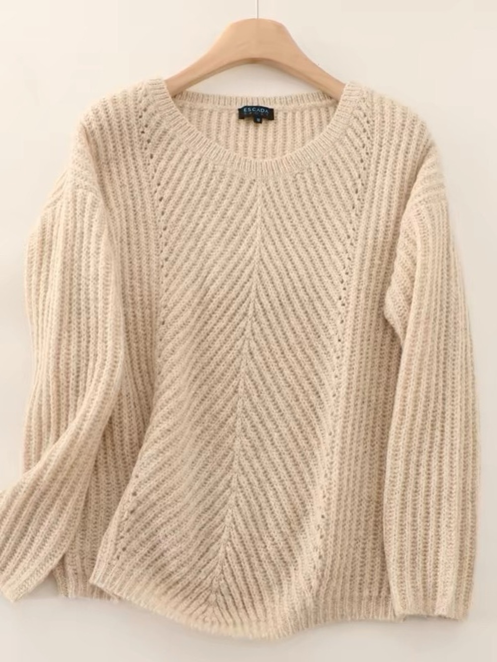 Escada Sport Wool Cashmere Cotton Knit Sweater Beige Size M